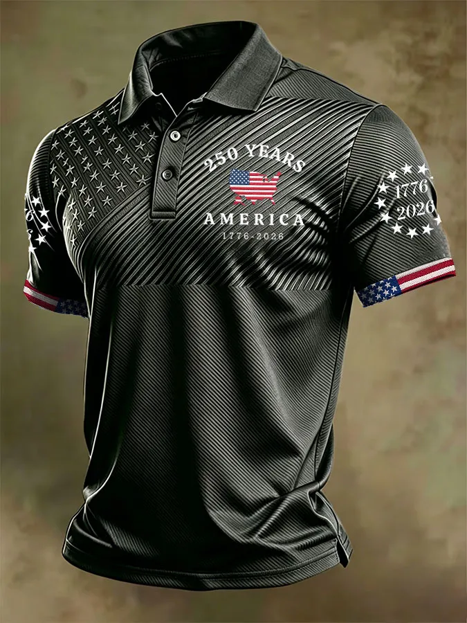 Men'S America Flag Print Casual Polo Shirt
