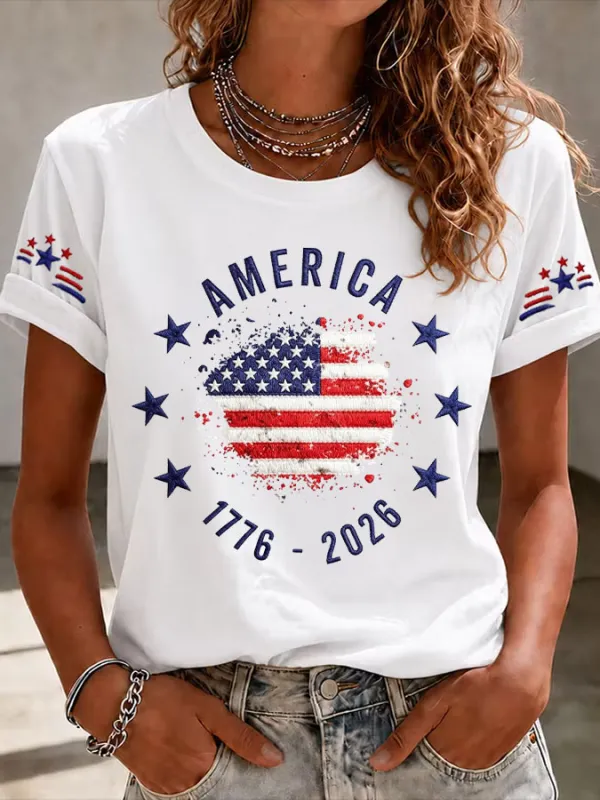 Women'S  America Flag Printed Casual T-Shirt