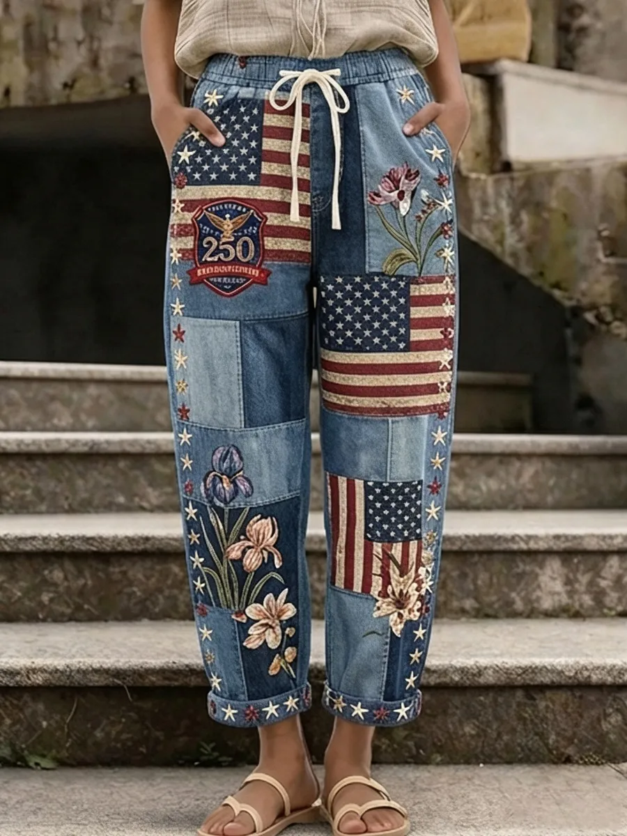 Retro 250th Anniversary Floral Art Women's Pants