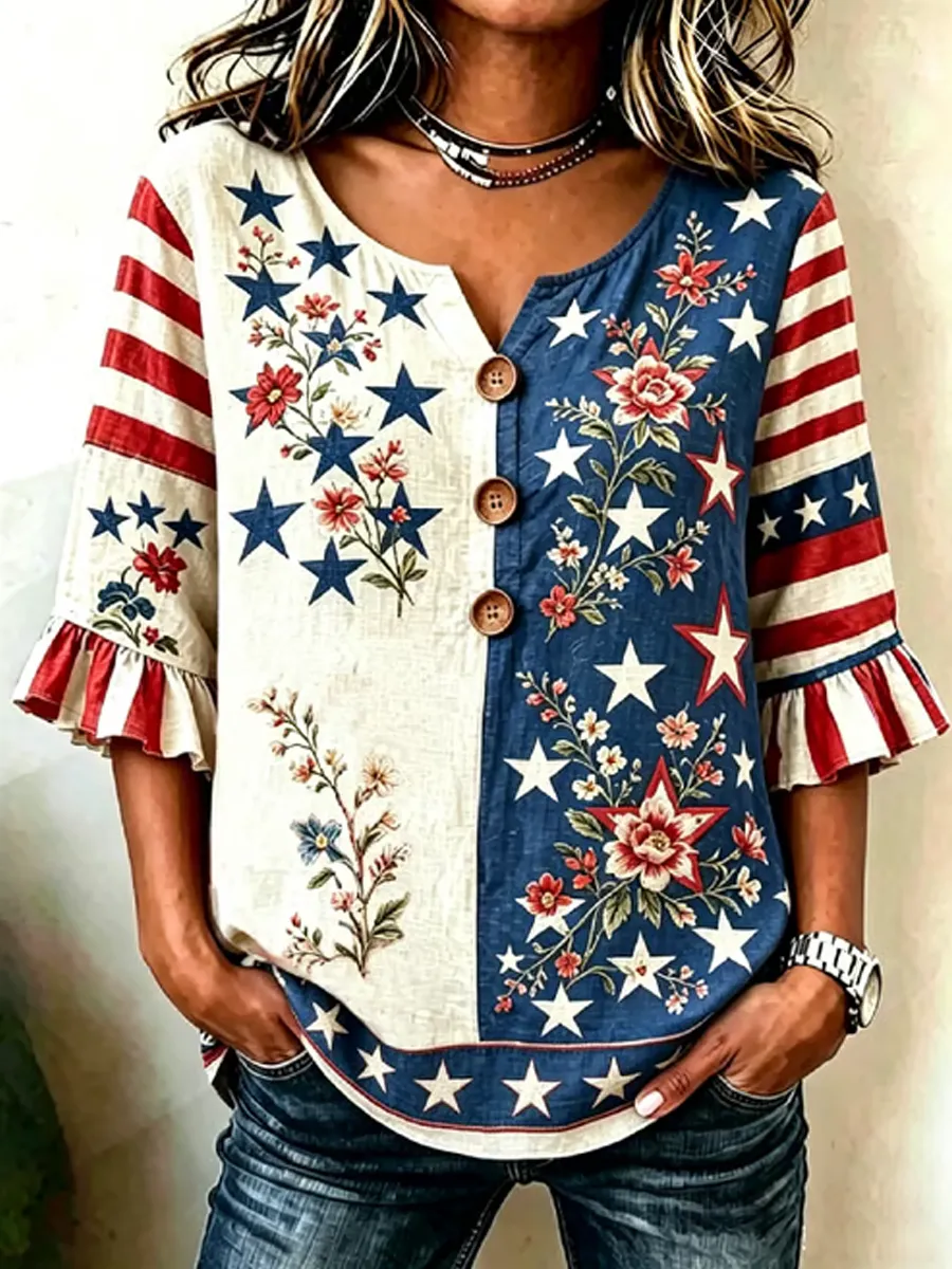 Women's Casual American 250th Anniversary Print Top