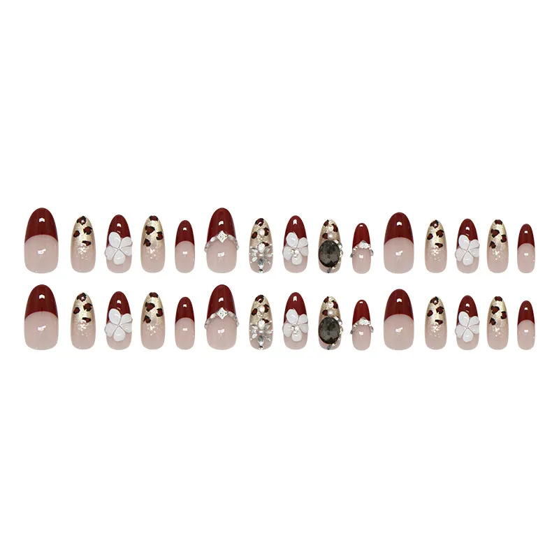 Nailhour 30Pcs Rhinestone Cat Eye Medium Almond Press On Nails