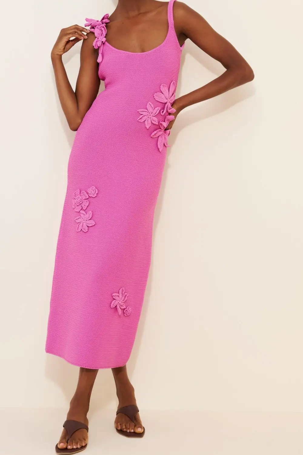 Pink Floral Knit Maxi Dresses