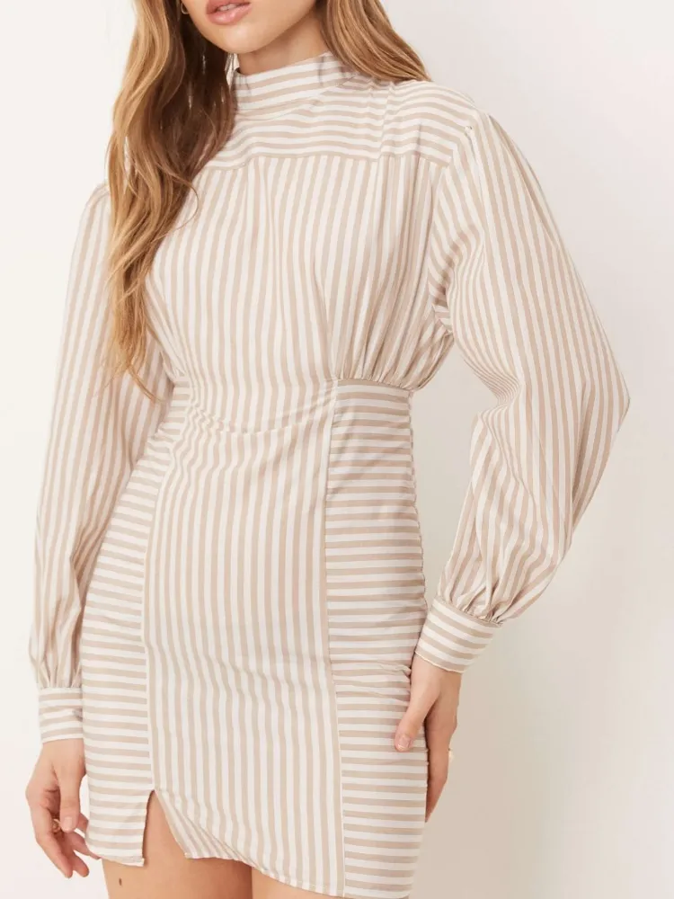 Striped Mock Neck Mini Dress