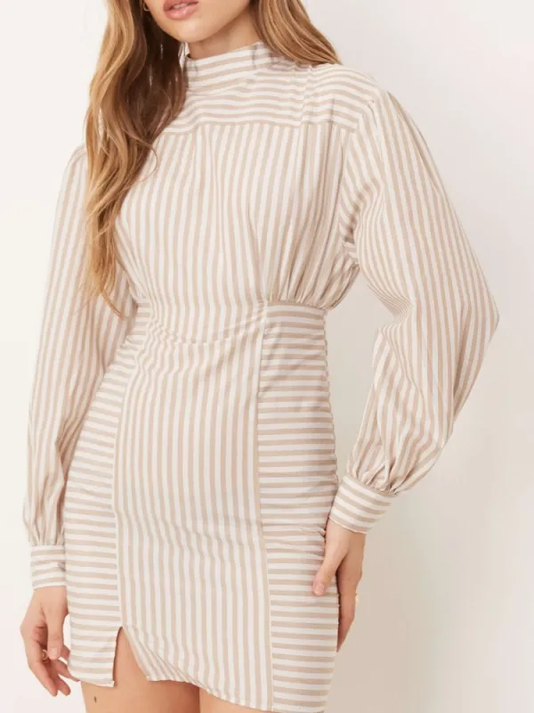 Striped Mock Neck Mini Dress
