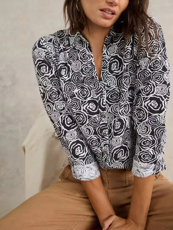 Long-Sleeved Art Graphic Cotton Shirt