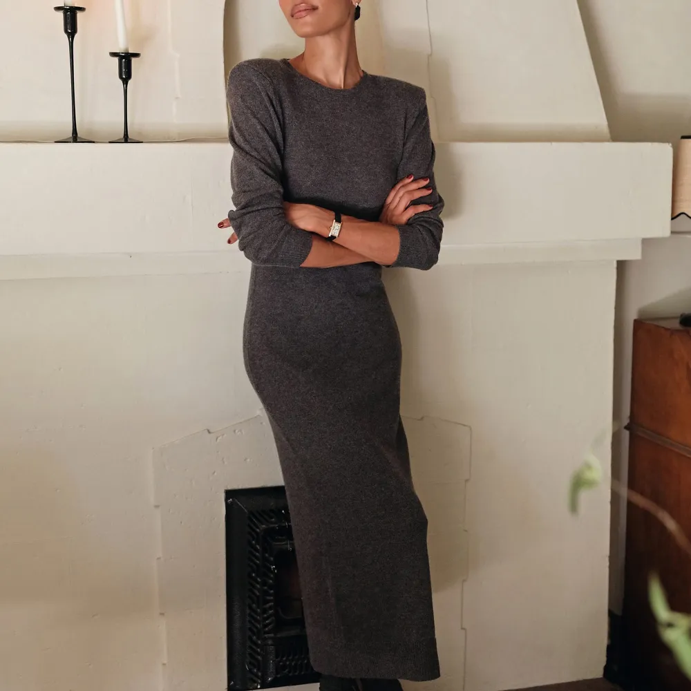 Crew Neck Long-Sleeve Sweater Dresses