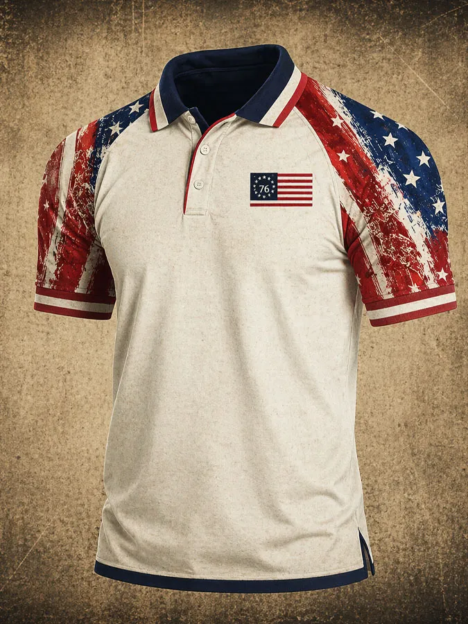 Men's Independence Day printed casual polo shirt