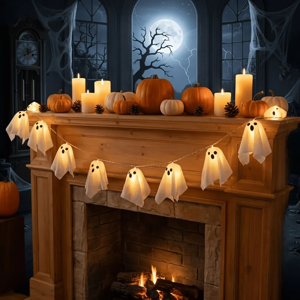 Halloween Screaming Ghost LED String Lights Horror Atmosphere Pendant