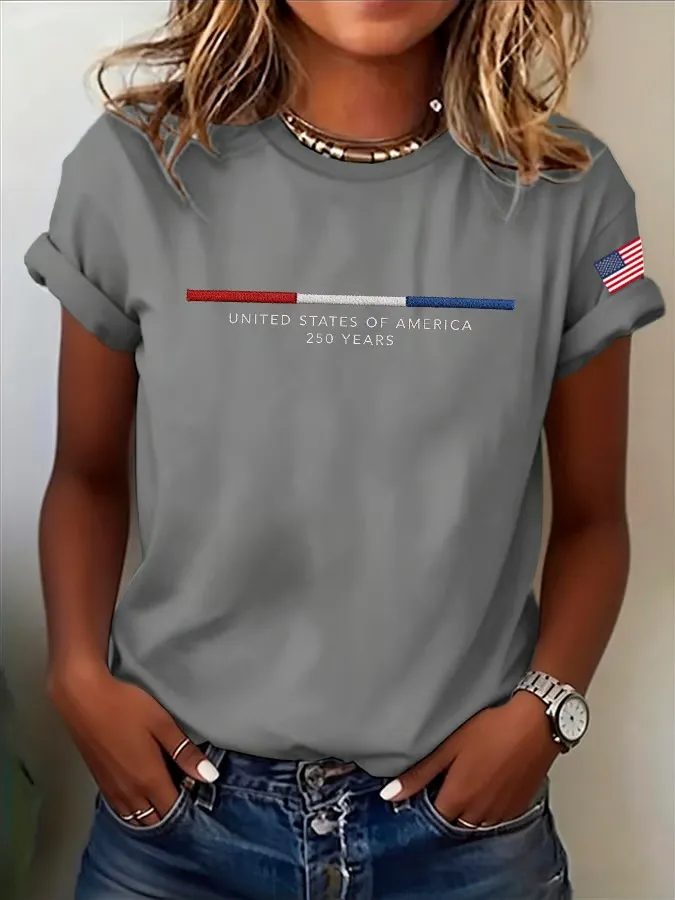 Women's American Independence Day 250th Anniversary Printed Short sleeved T-shirt