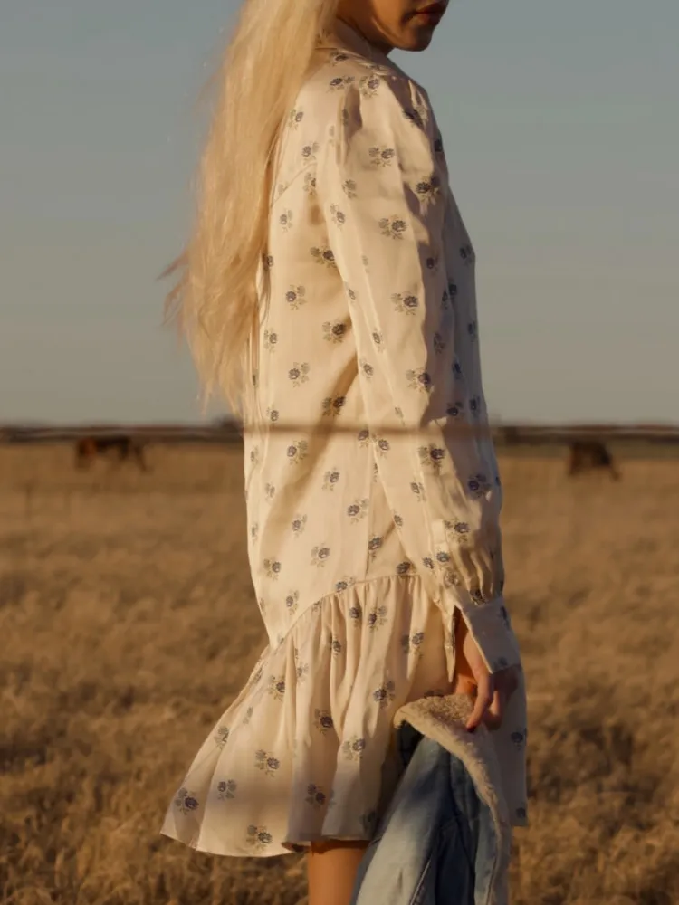 Ruffled Hem Floral Shirt Dress