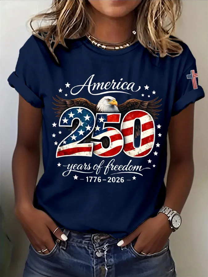 Women'S  America Flag Printed Casual T-Shirt