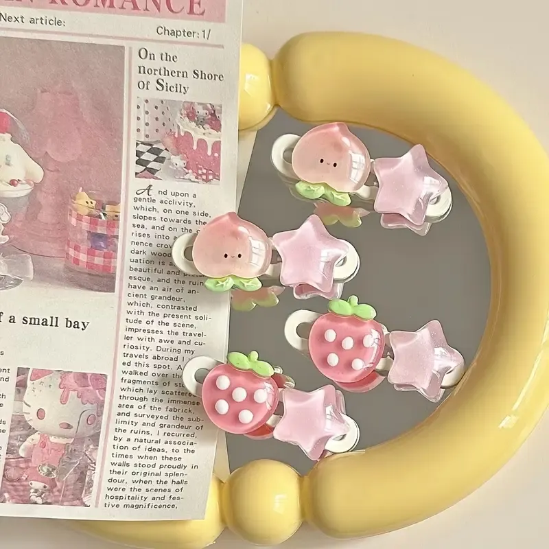 Cute Style Peach Strawberry Star Hair Clips Set