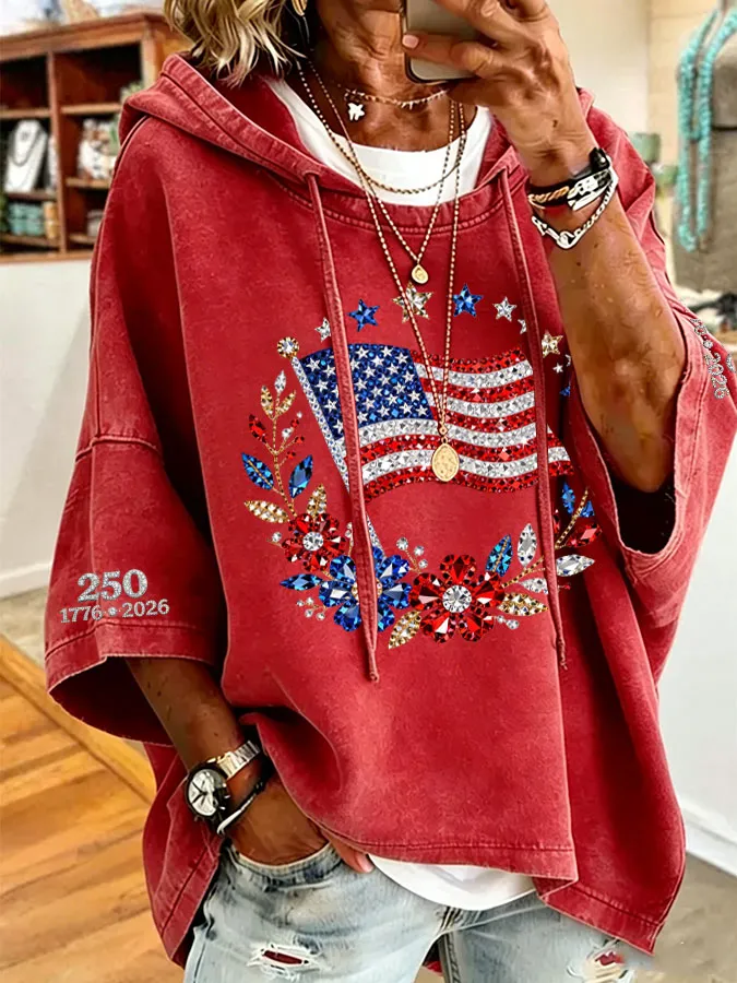 Women'S American Flag Printed Super Large Hoodie
