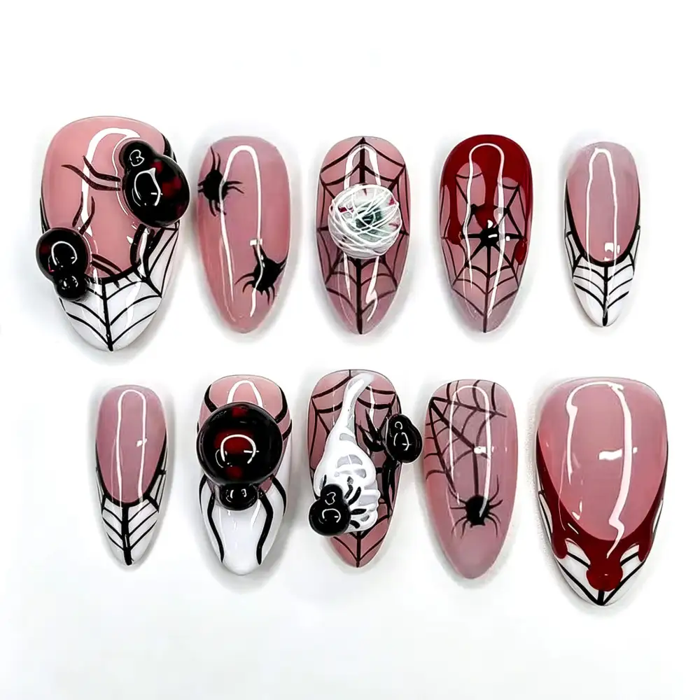 Nailhour 30Pcs Pink Gothic Medium Almond Press On Nails