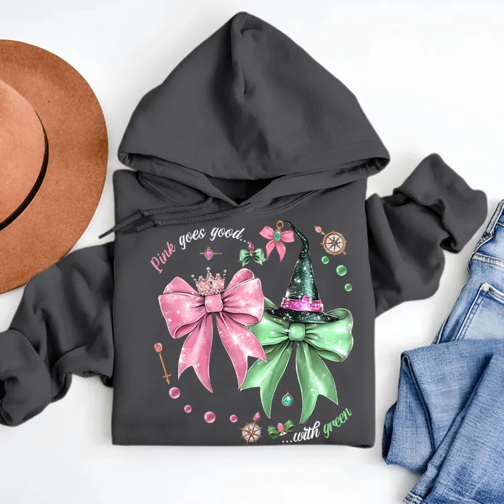Pink Goes Good With Green Print Long Sleeved Hoodies