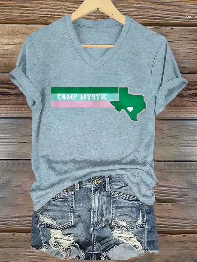 Women's Retro Camp Mystic Pink And Green Texas Strong Print T-Shirt