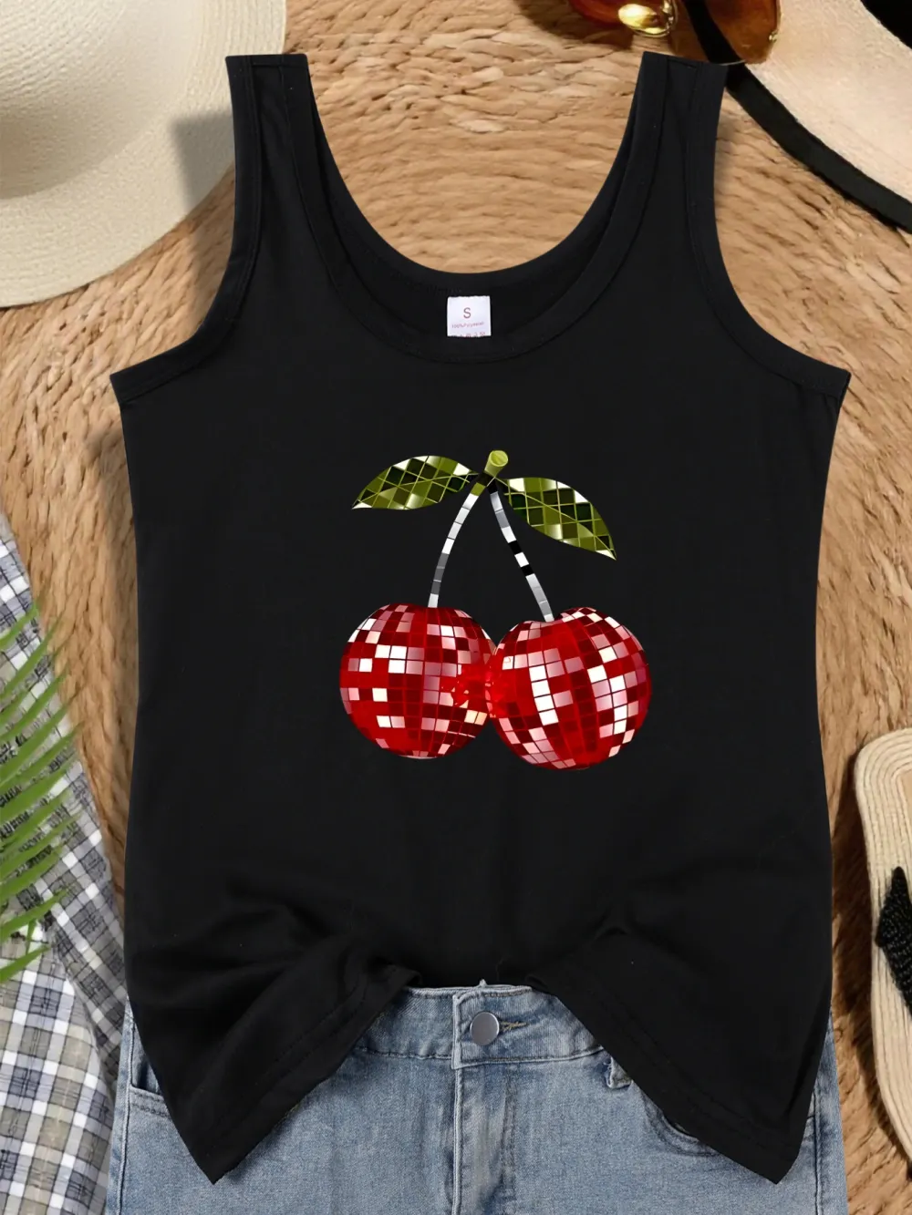 Glass Cherry Print Tank Top