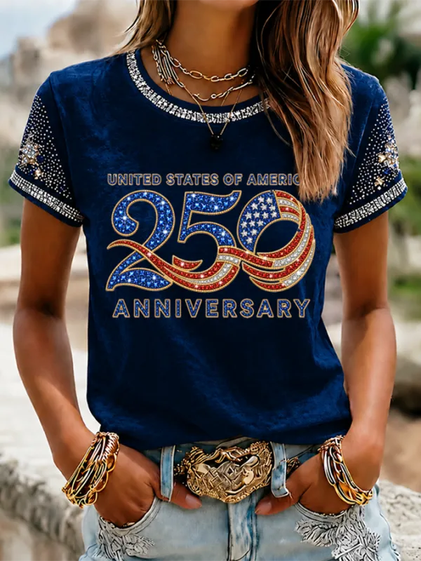 Women's America 250 Years of Freedom 1776-2026 Flag T-Shirt
