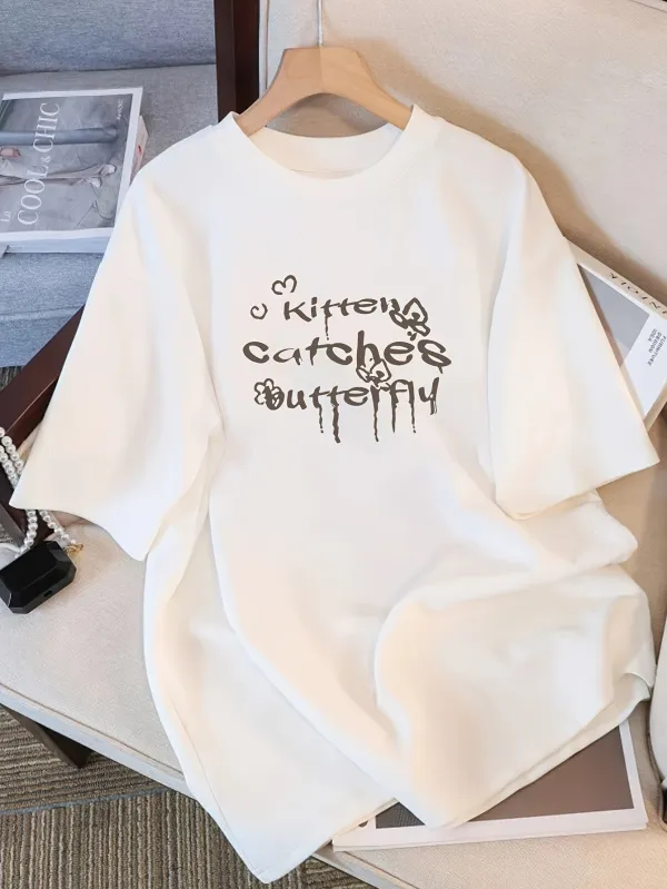 Letter Print Tee Tops