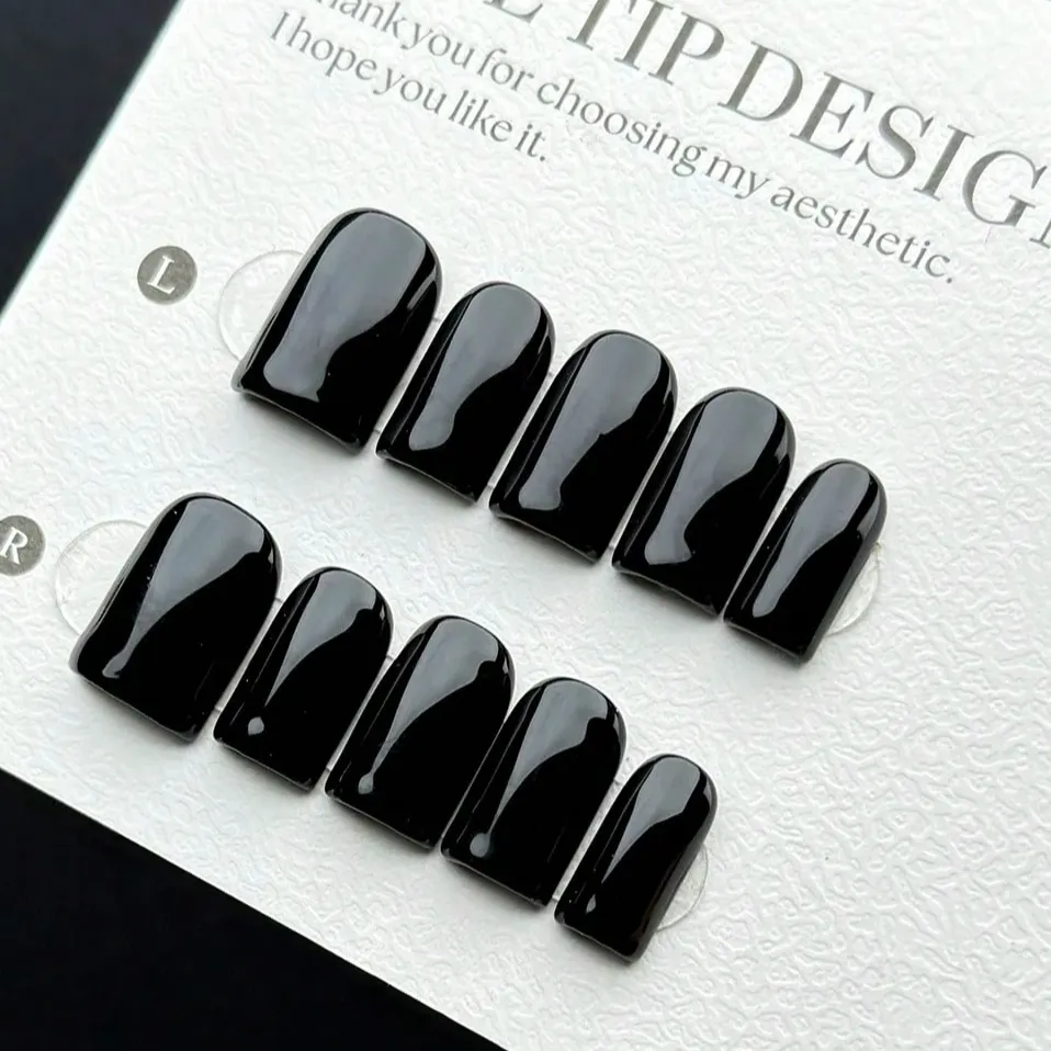 Nailhour 10Pcs Handmade Medium Square Matte Black Press On Nails