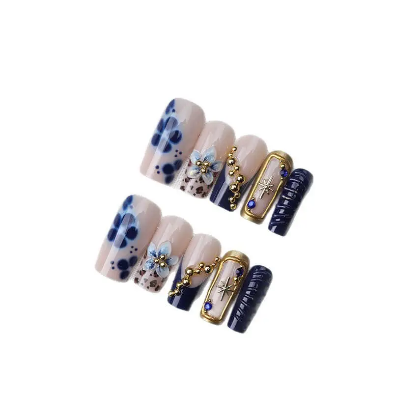 Nailhour 24Pcs Glitter 3D Resin Long Square Press On Nails