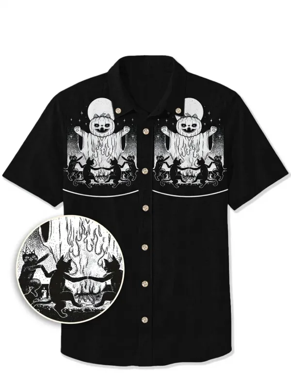 Meowgical Pumpkin Ghost And Cat - 100% Cotton Shirt