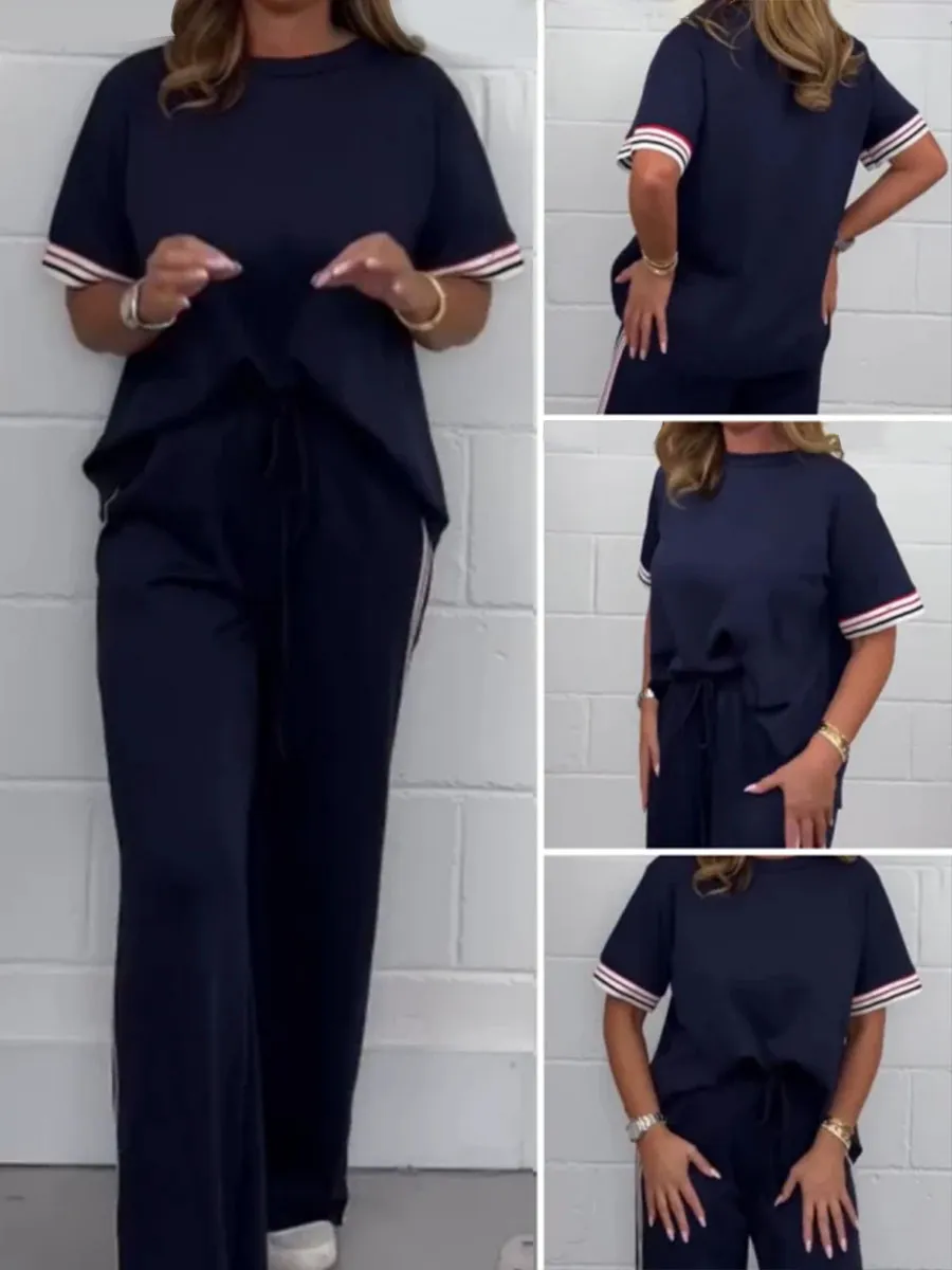 Side Stripe Short Sleeve T-Shirt & Wide Leg Joggers Set