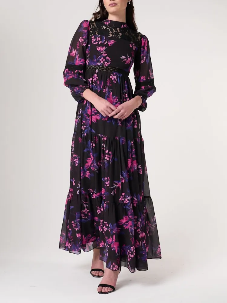 Floral Print Mock Neck Dress