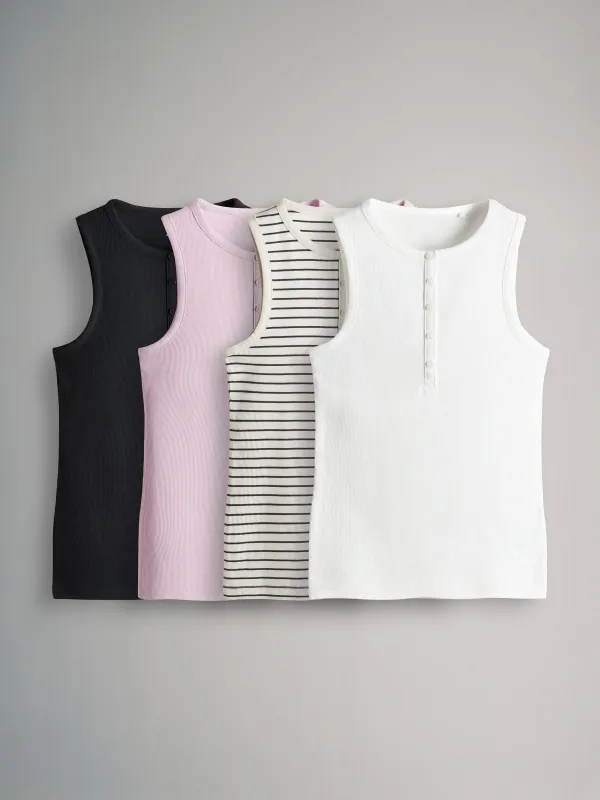 Ribbed Henley Tank Top Set 4 Pieces
