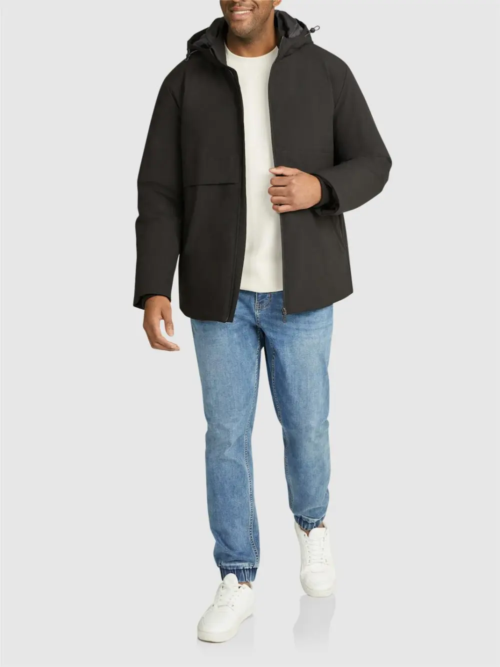 DARK GRAY HOODED JACKET WITH MINIMALIST DESIGN FOR DAILY WEAR