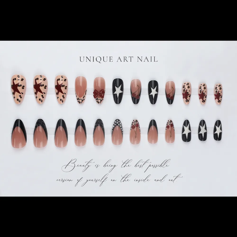 Nailhour 24Pcs Autumn 3D Resin Rhinestone Medium Almond Press On Nails