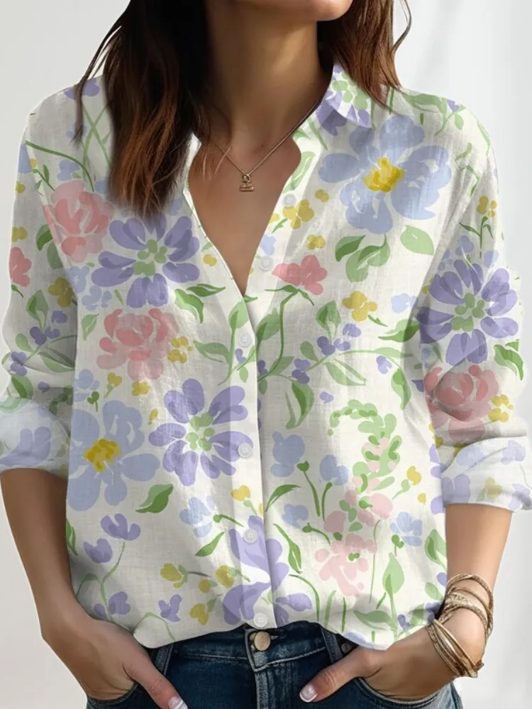 Pastel Floral Print Long Sleeve Shirt