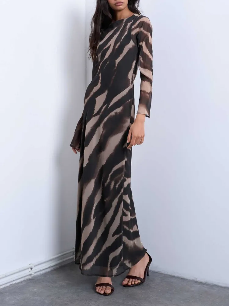 Animal Print Long Sleeve Dress