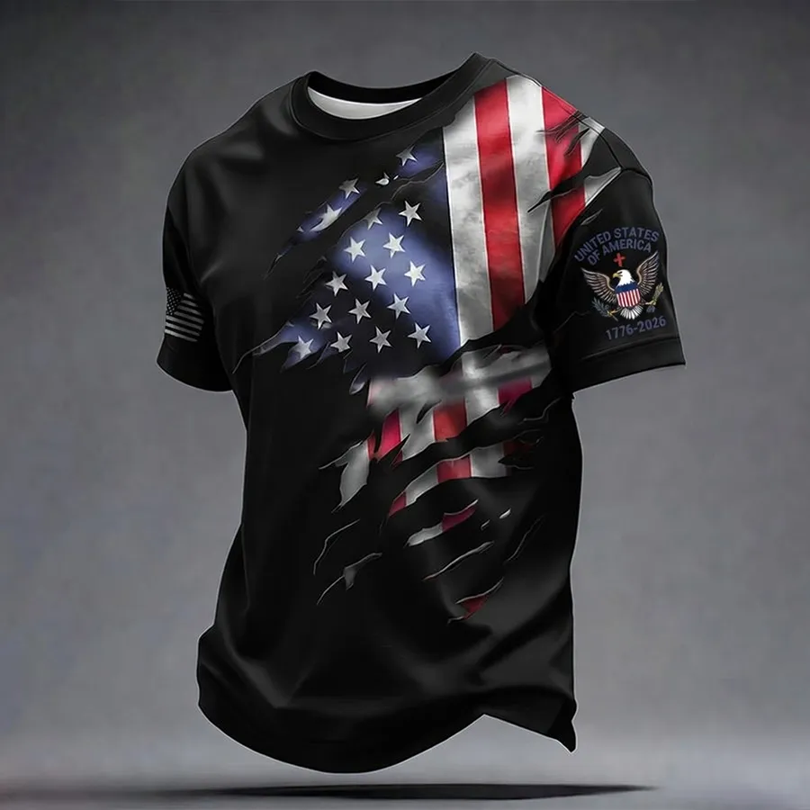 Men'S Retro American Independence Day Printed Short Sleeved T-Shirt