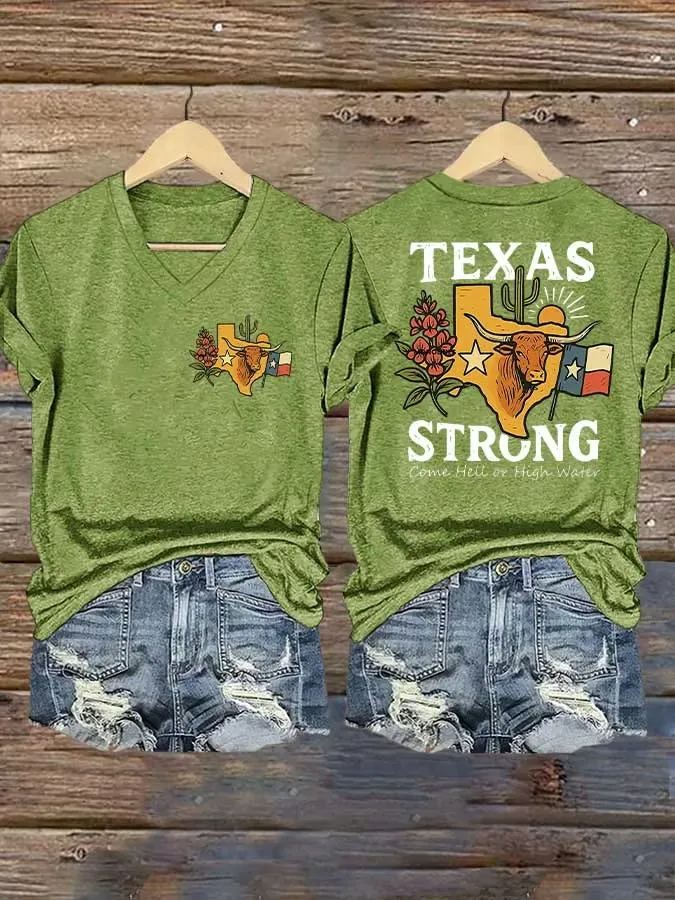 Women's Retro Texas Strong Come Hell Or High Water Print T-Shirt