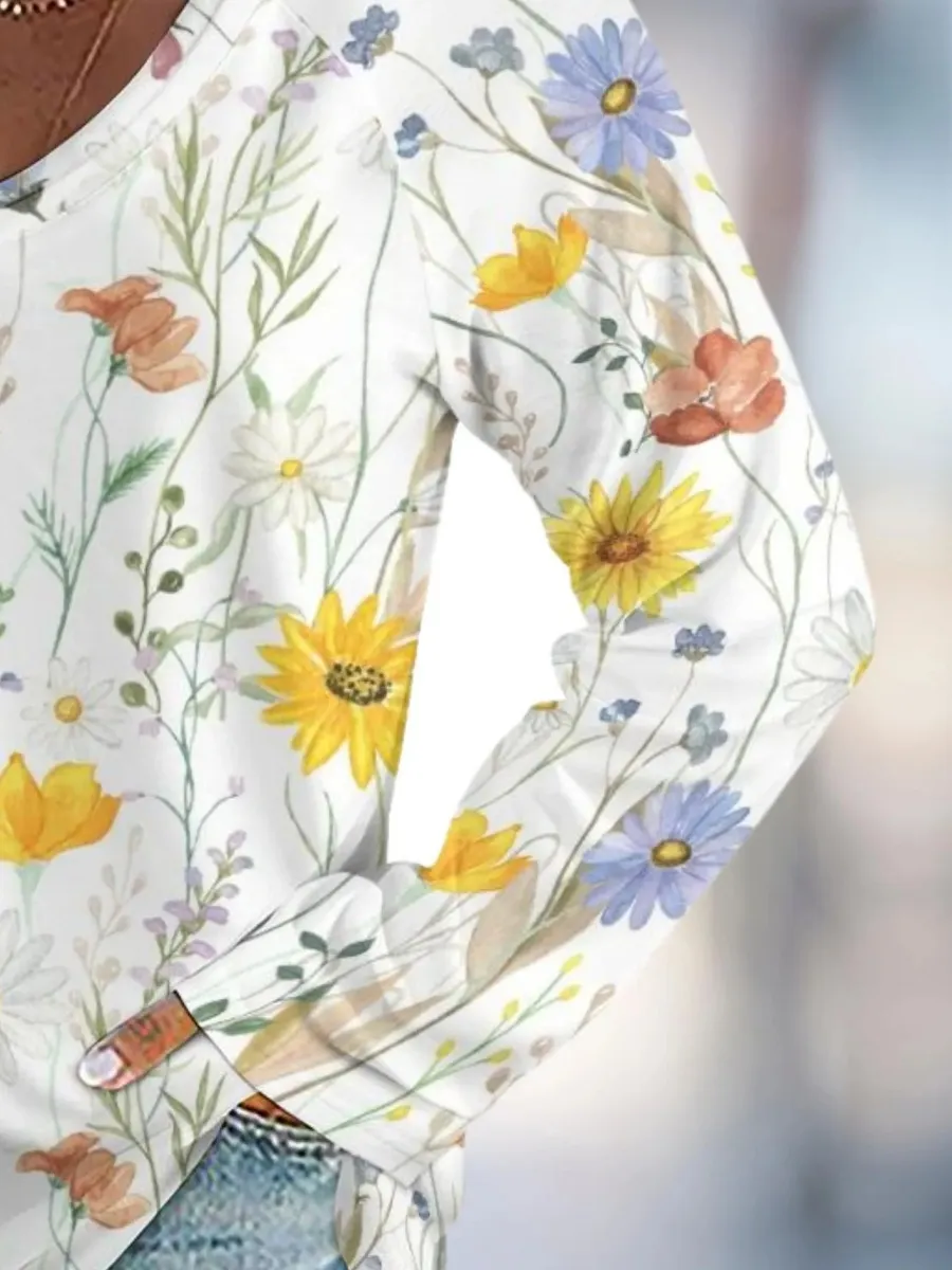 Wildflower Print V-Neck T-Shirt