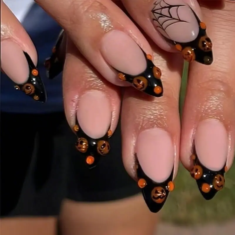Nailhour 24Pcs Halloween 3D Resin Medium Almond Press On Nails