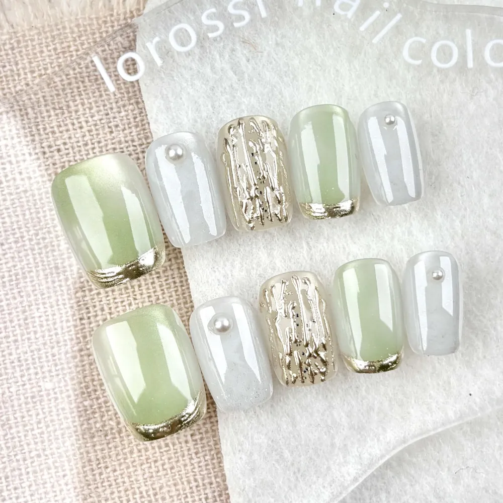 Nailhour 30Pcs Gilded 3D Medium Square French Press On Nails