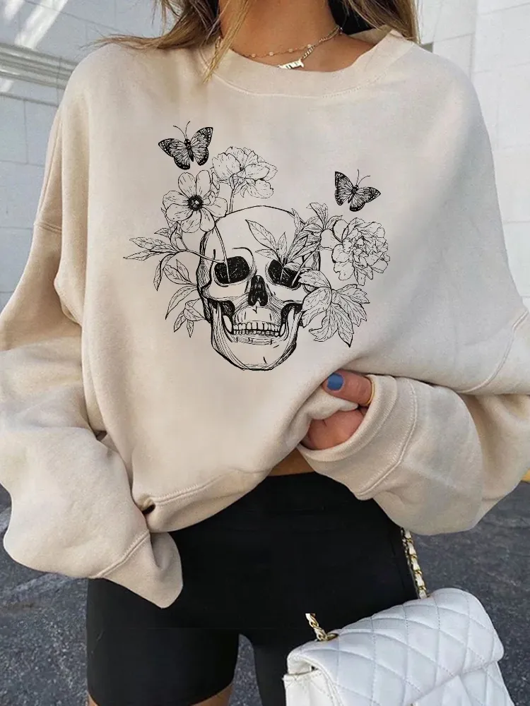 Flower And Sketelon Oversized Sweatshirt