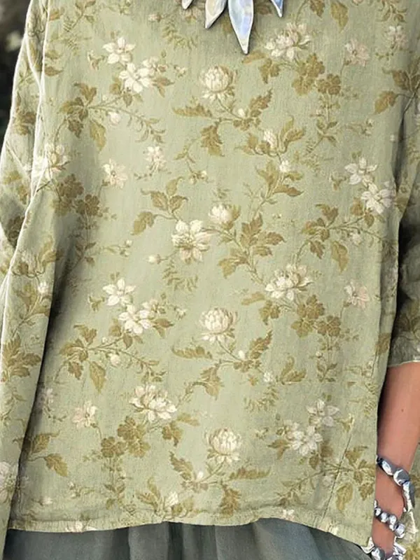 Women's Elegant Lovely Floral Print Round Neck Shirt