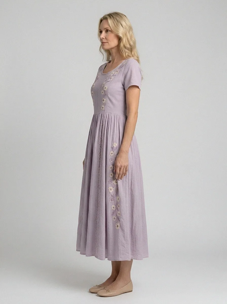 Women's Breast Cancer Awareness Floral Embroidered Printed Dress