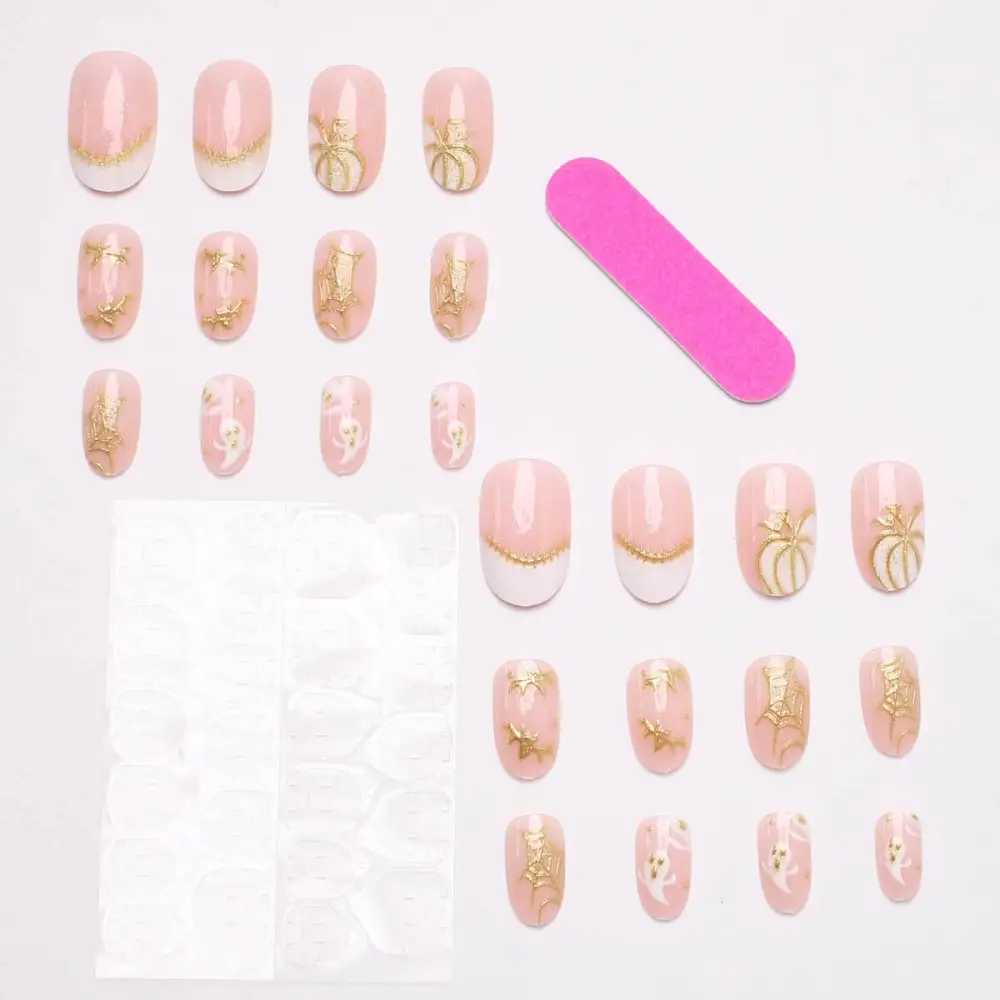 Nailhour 24Pcs Gilded Short Oval Halloween Press On Nails
