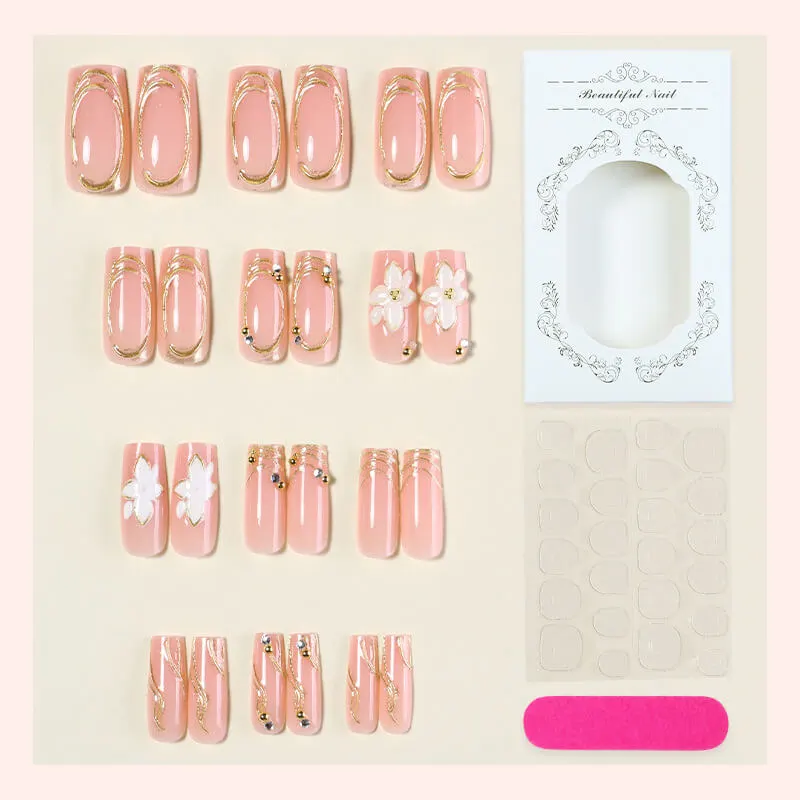 Nailhour 24Pcs 3D Resin Medium Square Press On Nails
