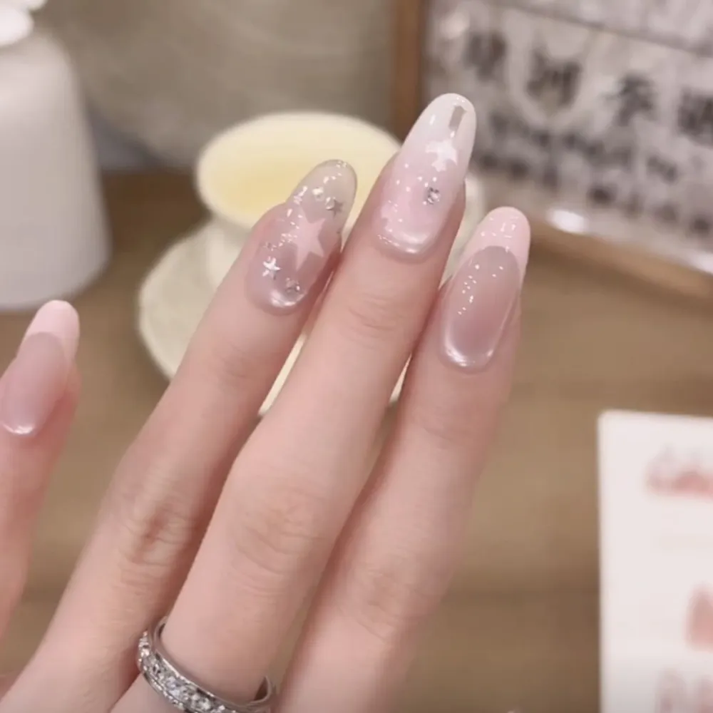 Nailhour 10Pcs Handmade Gothic Rhinestone Medium Oval Press On Nails