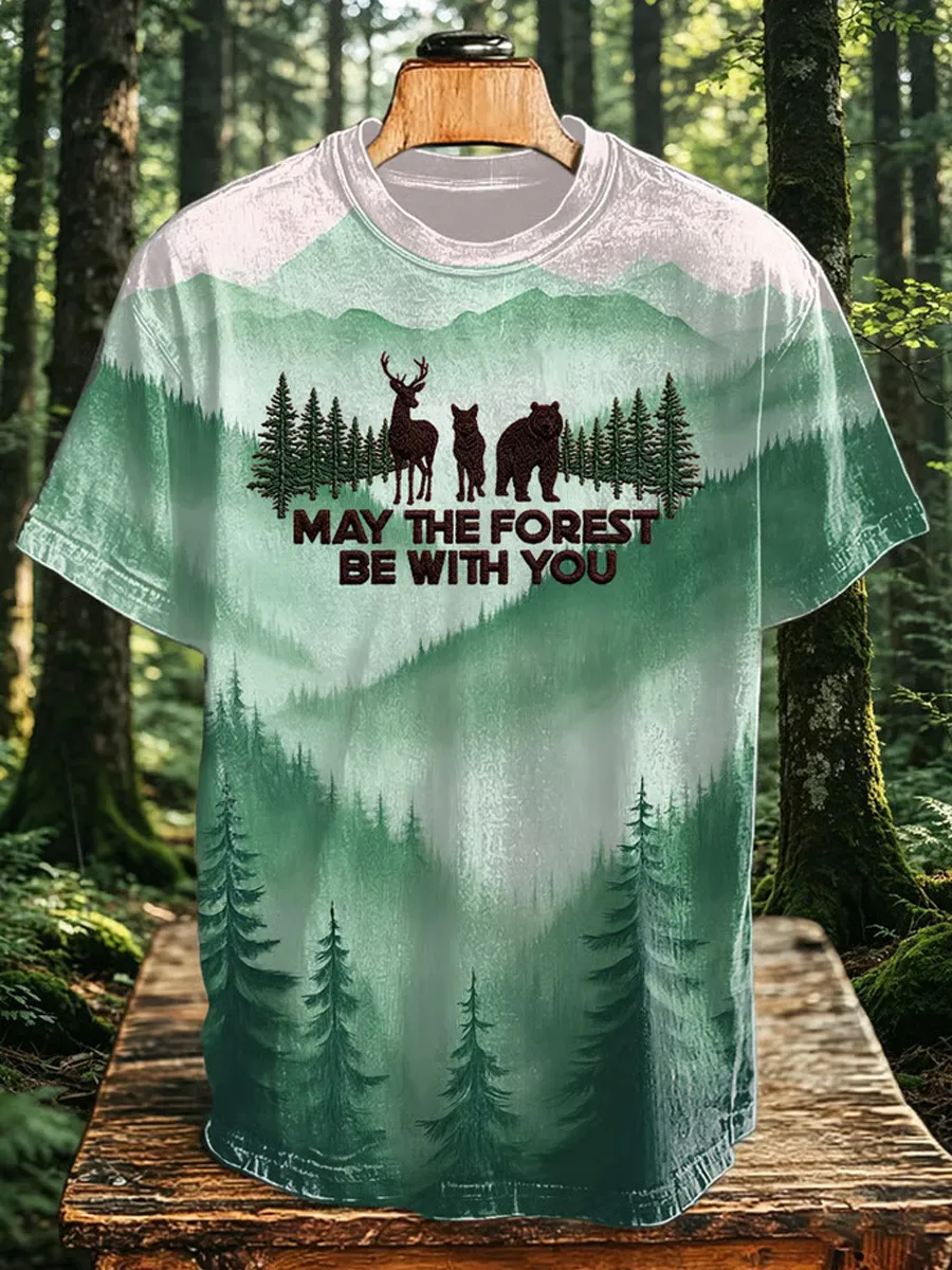 Men's May The Forest Be With You Printed Casual T-Shirt