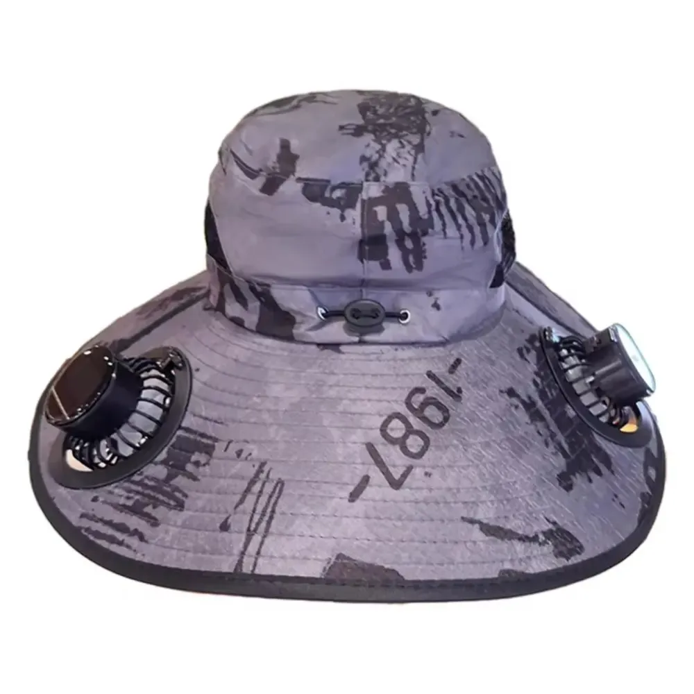 Anti-UV Sun Hat With Solar Fan, Adjustable Camouflage Wide Brim Sun Hat