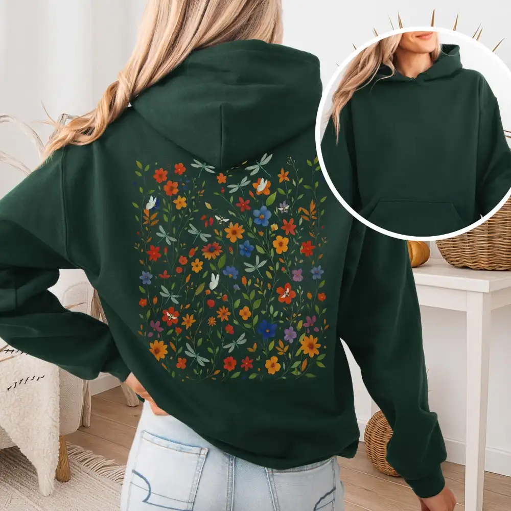 Dragonfly Meadow Hoodie – Whimsical Floral Tee
