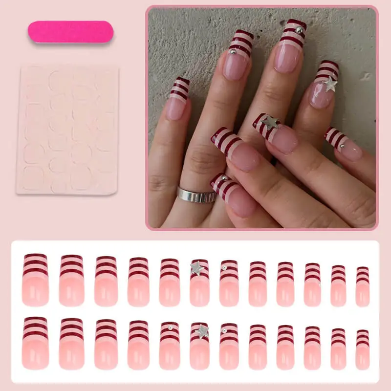 Nailhour 24Pcs Vintage Chrome Medium Square Press On Nails