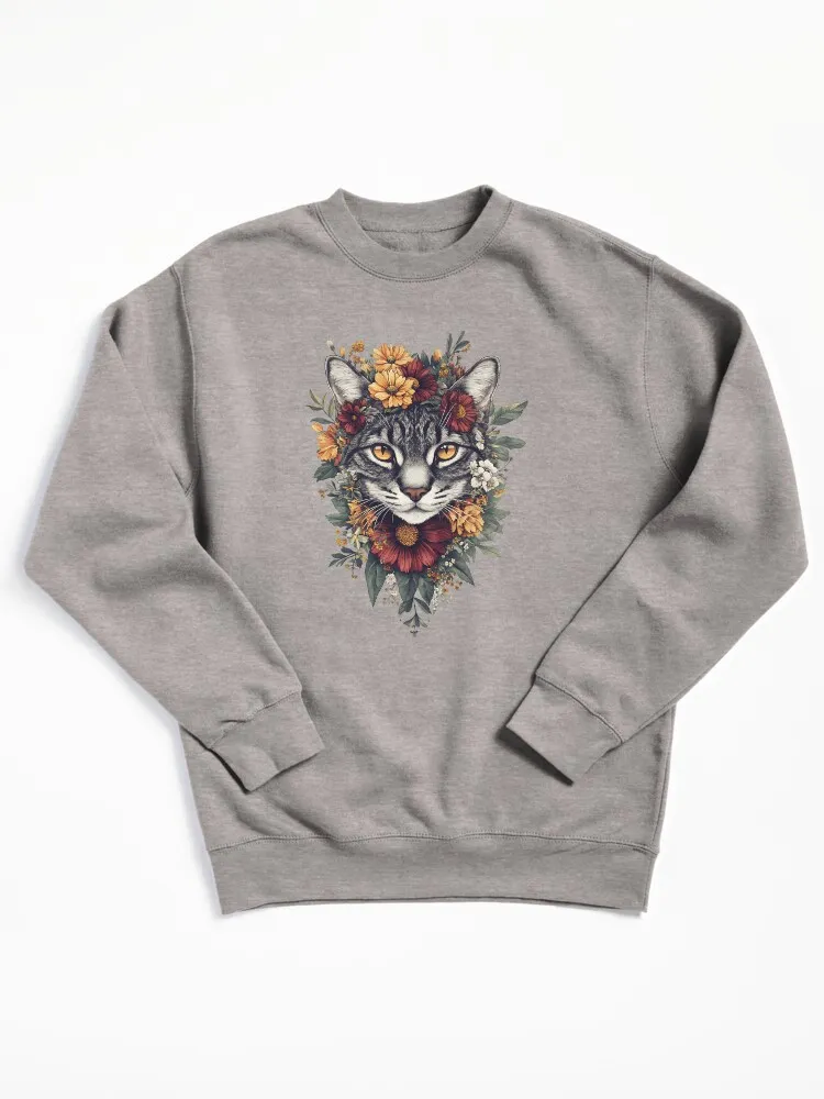 Floral Bengal Cat Pullover Sweatshirt