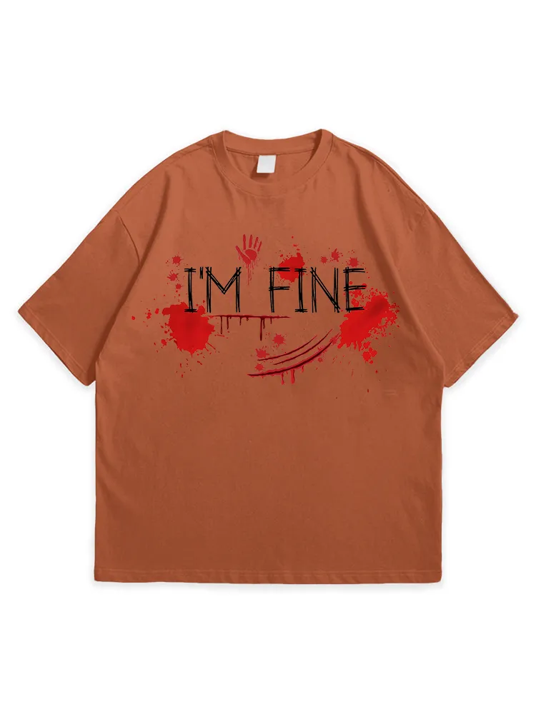 Men'S Halloween I'M FINE Daily Loose Round Neck  T-Shirt